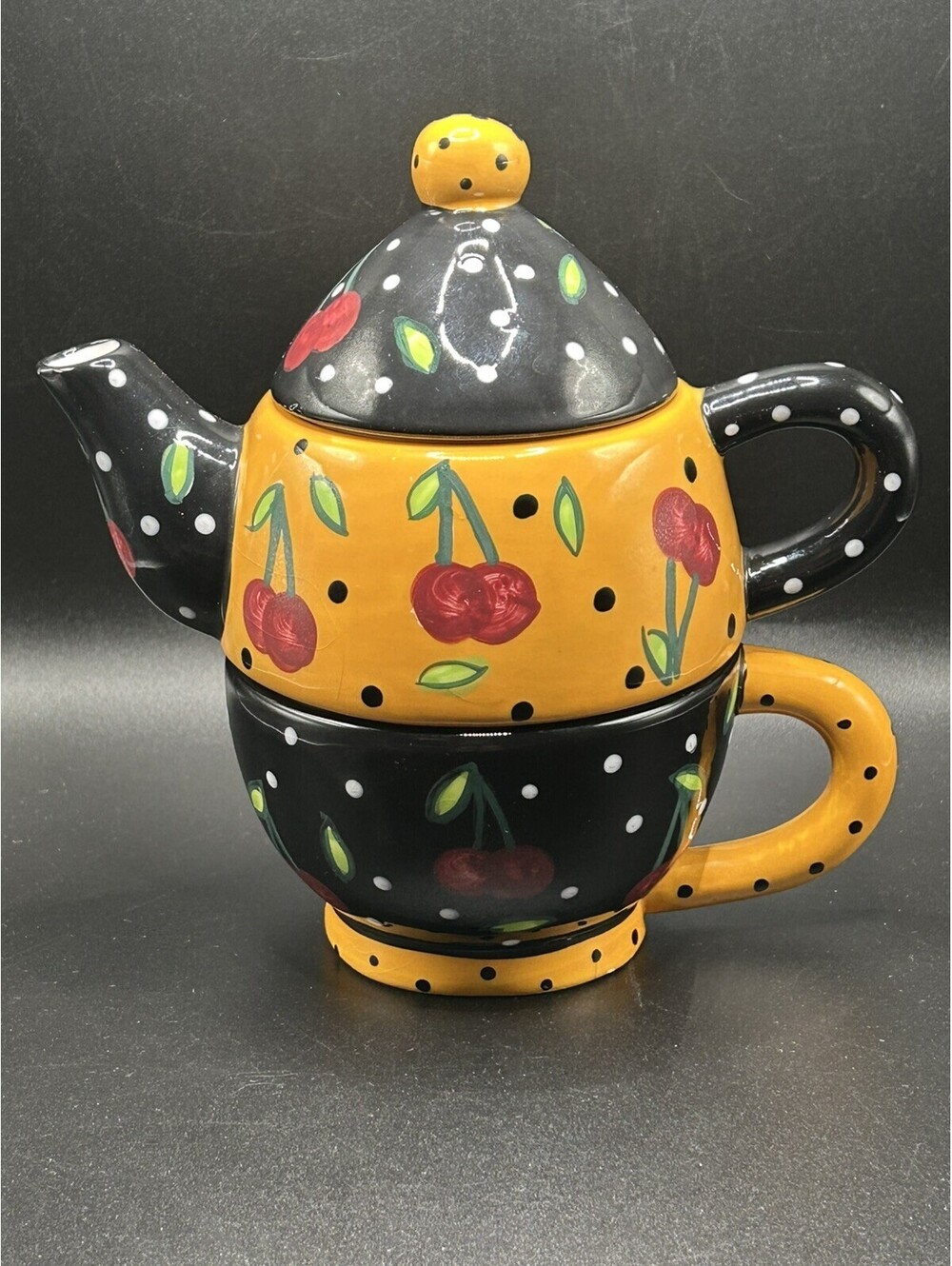 Vintage Bella Casa By Ganz Tea For One Stacking Teapot And Cup 1990’s cherry’s